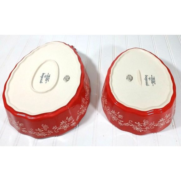 RARE Temptations Tara Bakeware Red Floral Lace 2Pc Pineapple Set Nest Bake Serve - Picture 7 of 11